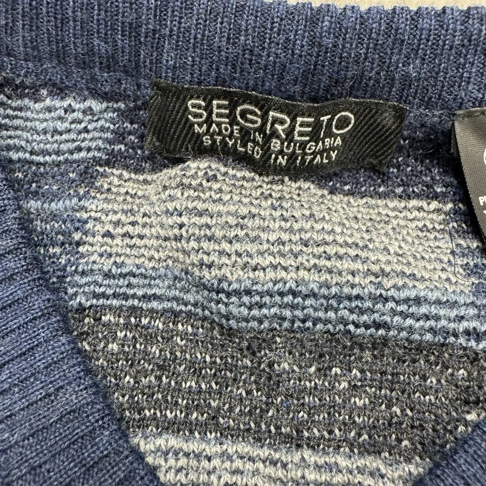 Segreto Mens Pullover V-neck Sweater Geometric Cosby‎ Merino Wool Grandpa Large